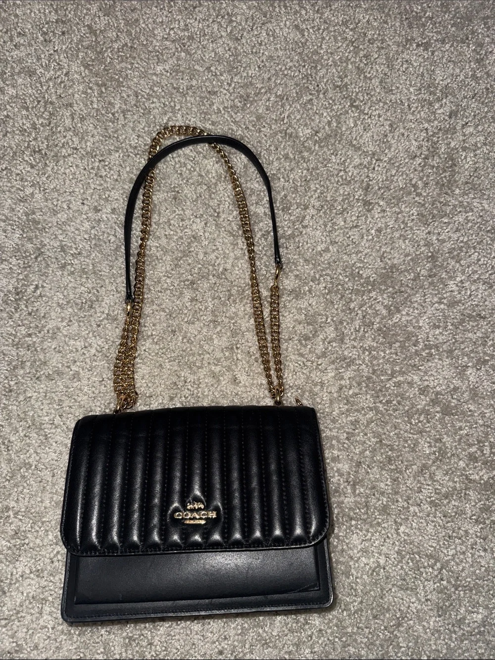 Coach Black Quilted Leather Crossbody with Gold Chain
